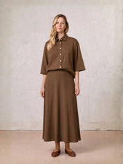 Boxy Dolman Sleeve Crinkle Blouse-Brown