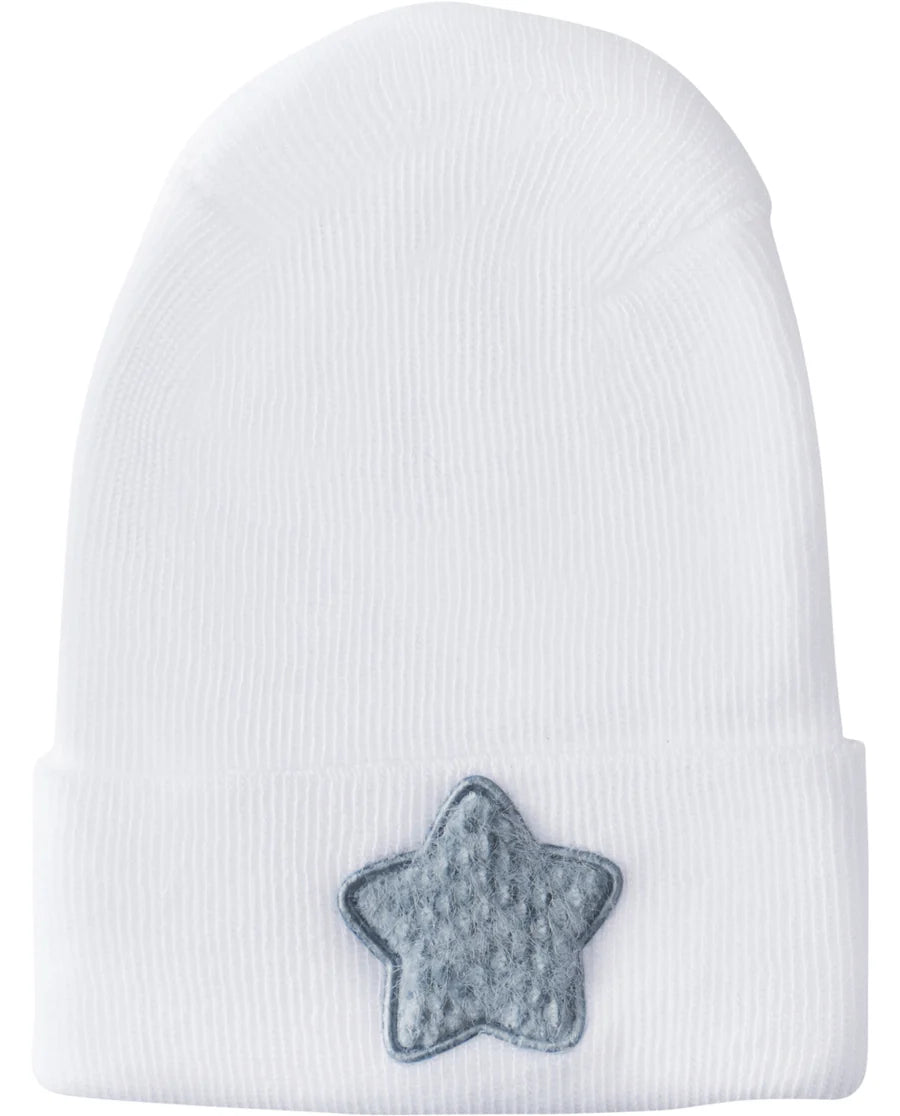 Boys Hospital Hat Fuzzy Ice Blue Star