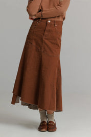 Everyday Stretch Denim Skirt  brown