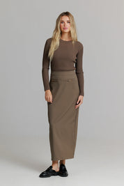 wide ribbed knit top brown