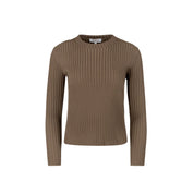 wide ribbed knit top brown
