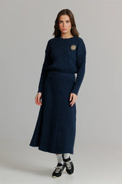 Cable Knit Midi Skirt Navy