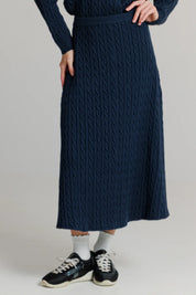 Cable Knit Midi Skirt Navy