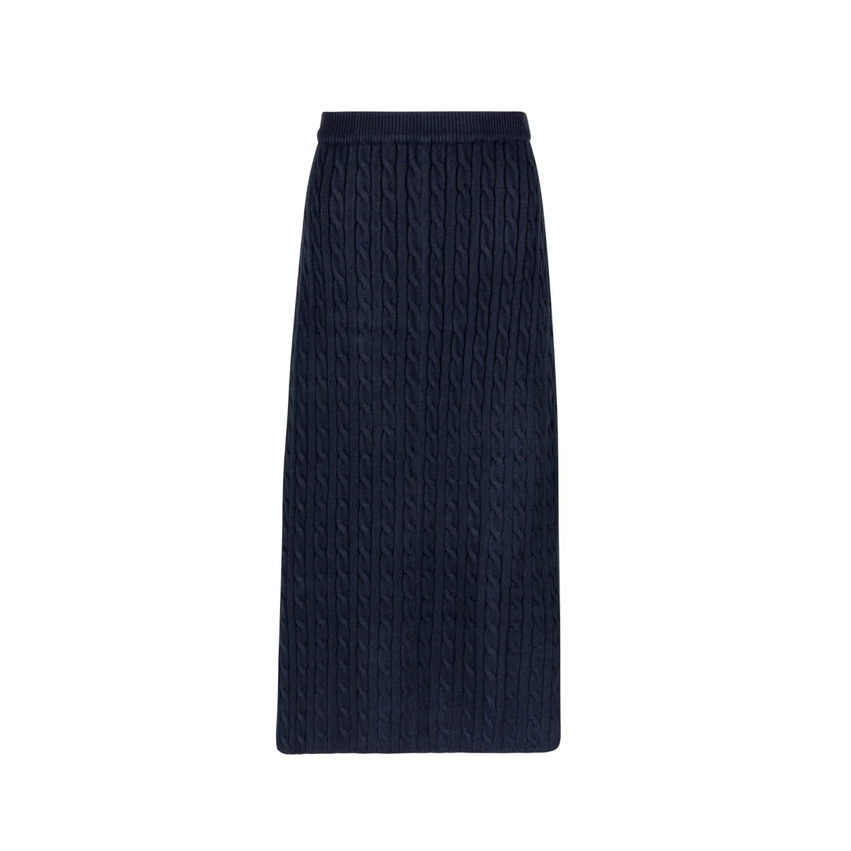 Cable Knit Midi Skirt Navy