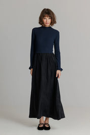 Two tone pointelle maxi Black