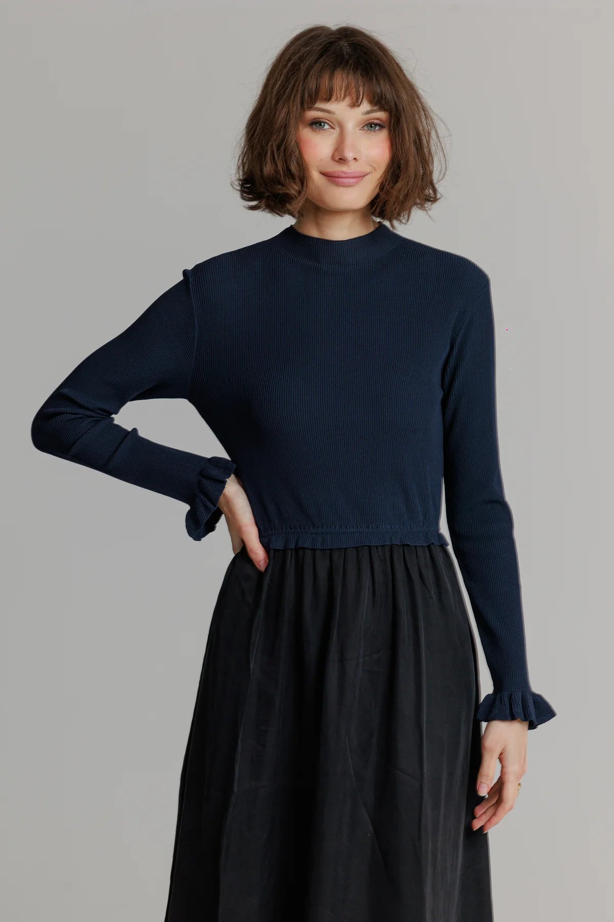 Two tone pointelle maxi Black