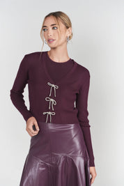 Bows Cardi- Eggplant