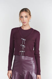 Bows Cardi- Eggplant