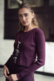Bows Cardi- Eggplant