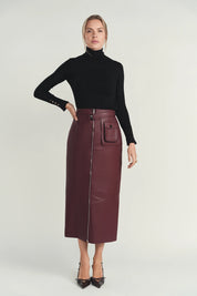 Maroon Structured Leather Skirt