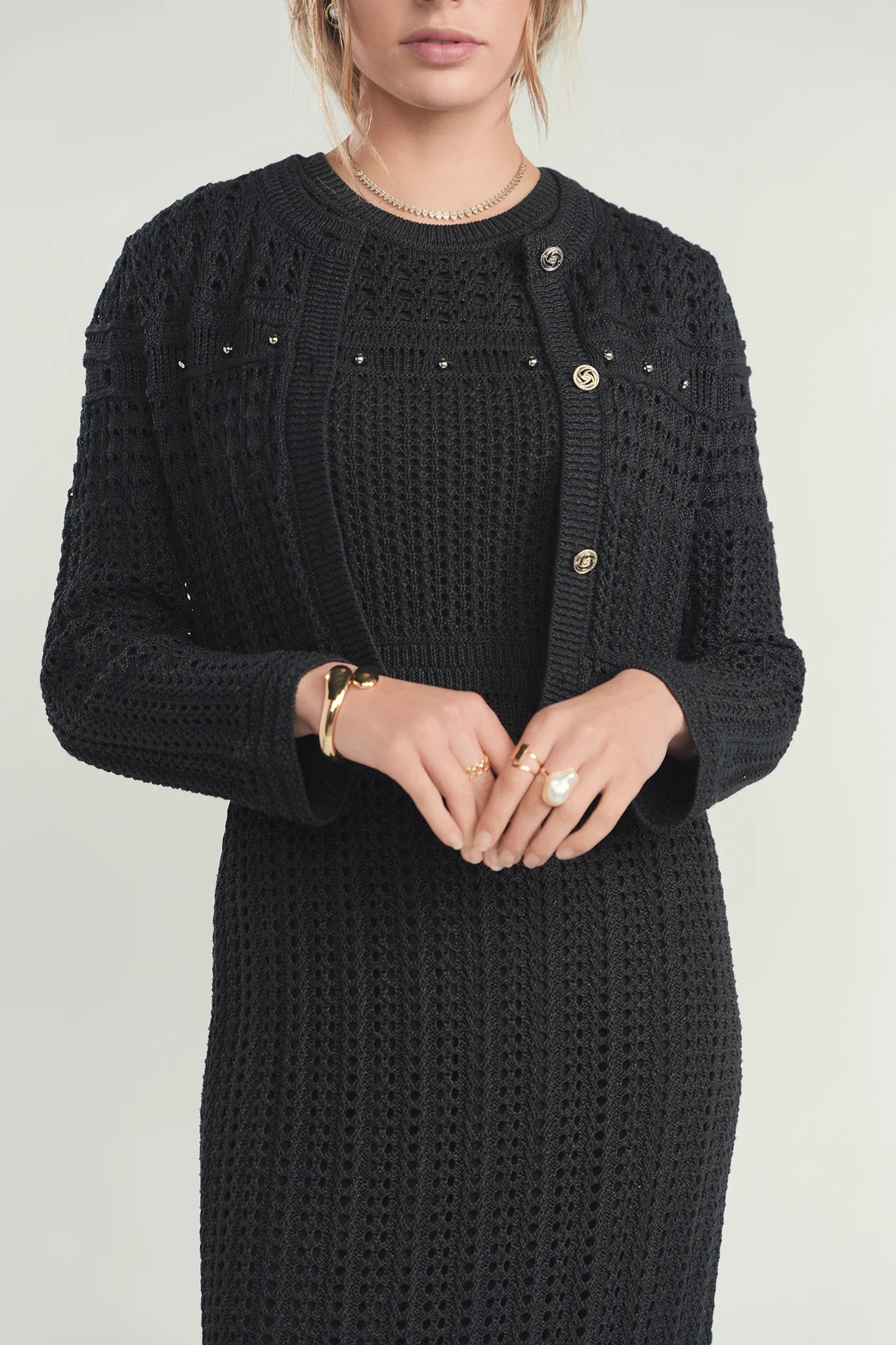 Shimmer Knit Dress & Cardigan - Gold Hue