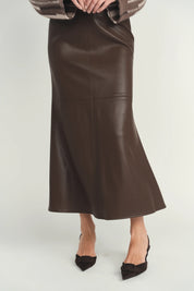 A-Line Leather Skirt- Brown