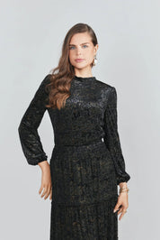 Burnout Velvet Top- Black with Sapphire