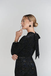 Burnout Velvet Top- Black with Sapphire