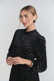 Burnout Velvet Top- Black with Sapphire
