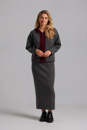 Knit Midi - Grey & Maroon