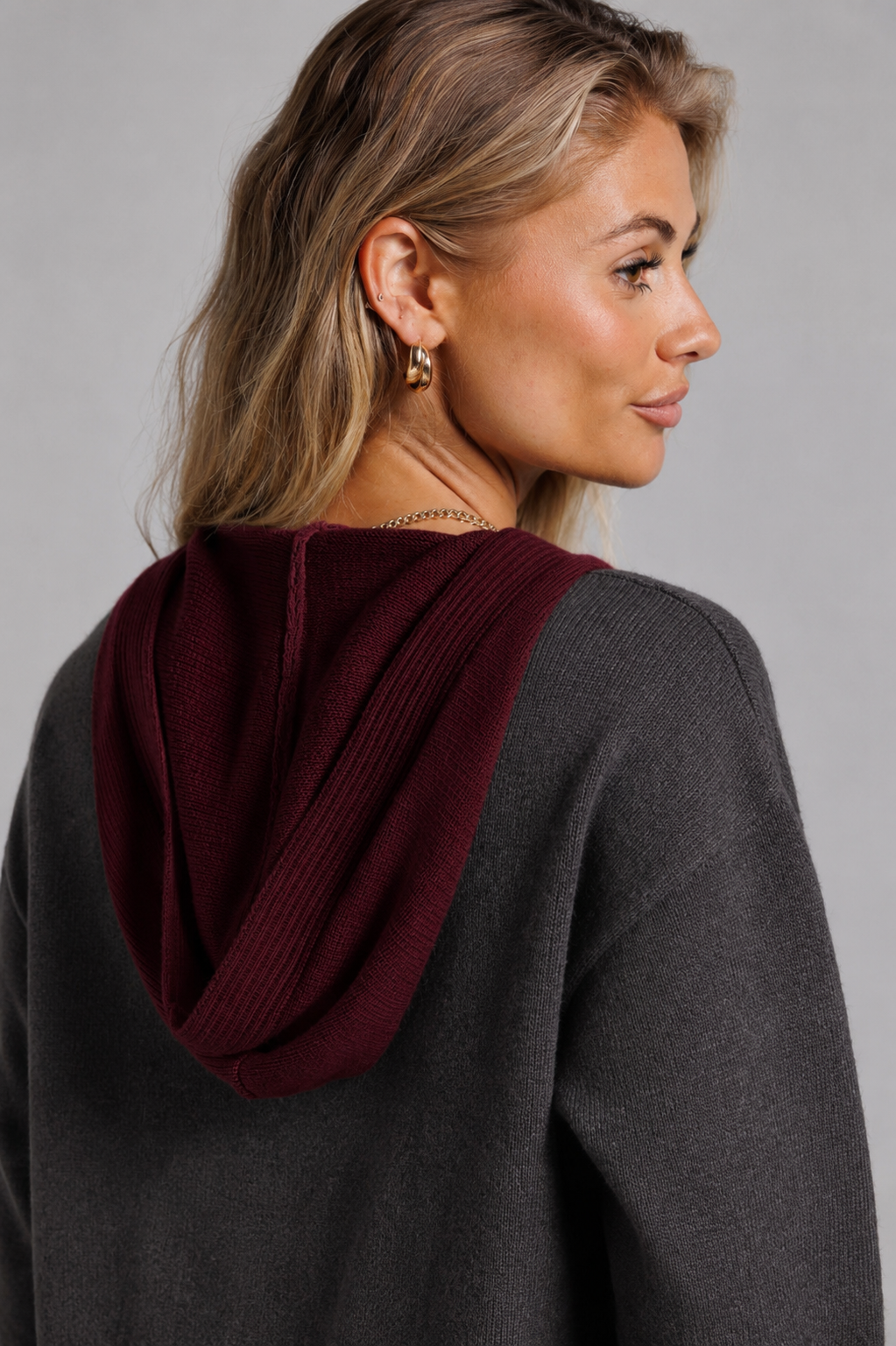 Hoodie Zip Up - Grey & Maroon