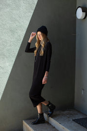 Dolman Sleeve Rib Maxi Dress- Black