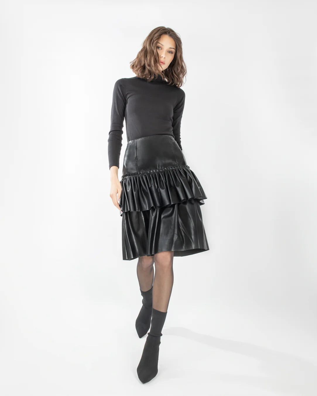 Leather Ruffle Layer Skirt