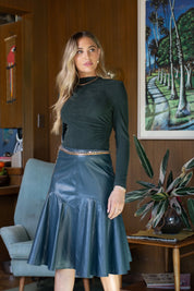 Drop Hem Leather Skirt