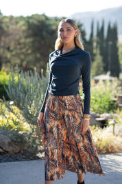 Jersey Pleated Skirt- Abstract Animal Print