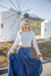 Pleated Denim Skirt