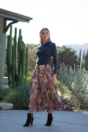 Jersey Pleated Skirt- Abstract Animal Print