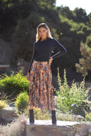 Jersey Pleated Skirt- Abstract Animal Print