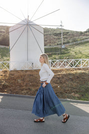 Pleated Denim Skirt