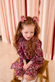 Velvet Pleated Butterfly Bow Clip Set - Golden (Handmade in the USA!)
