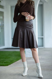 Drop Hem Leather Skirt- Chocolate