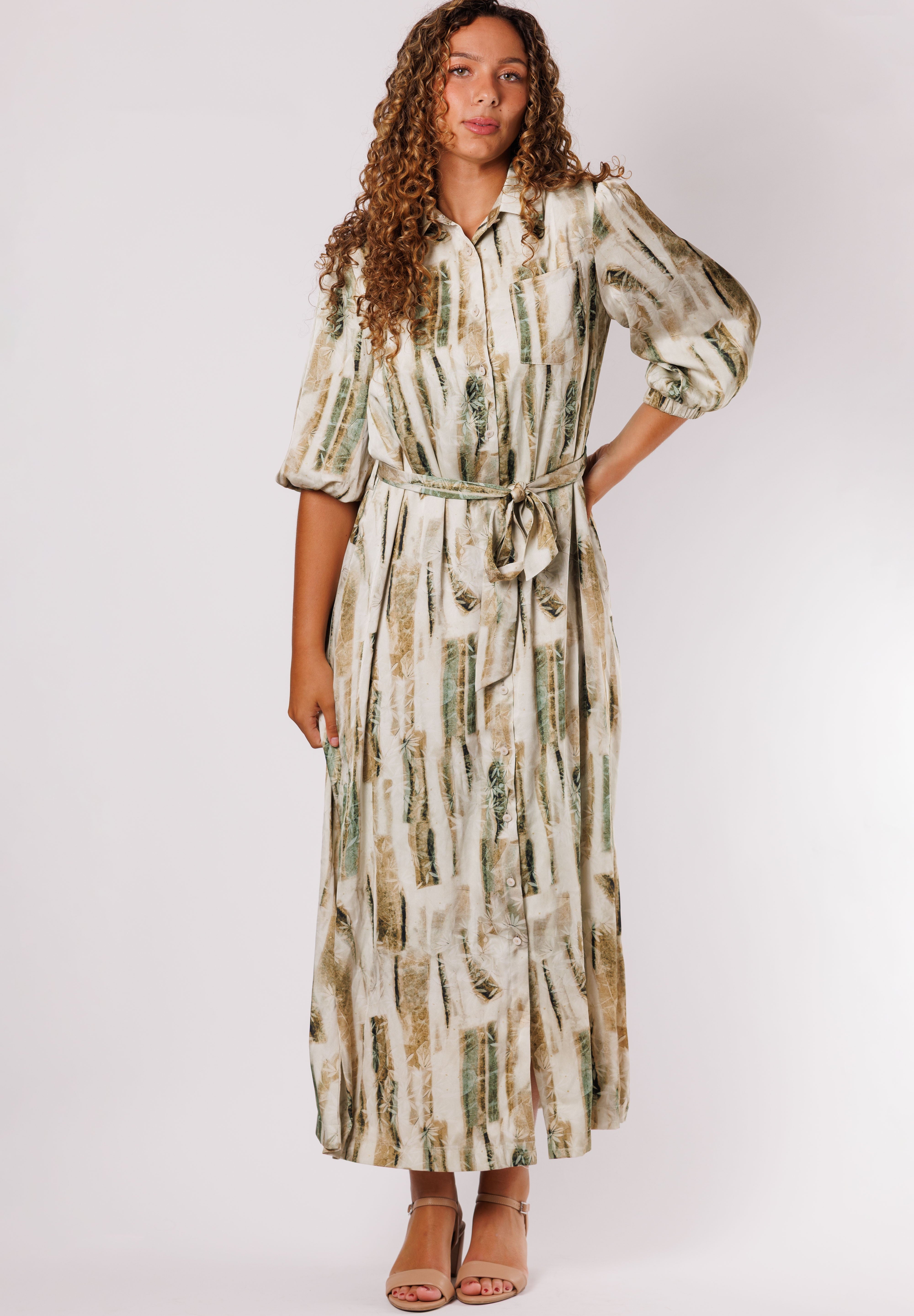 SATIN PRINT SHIRT DRESS (26105)