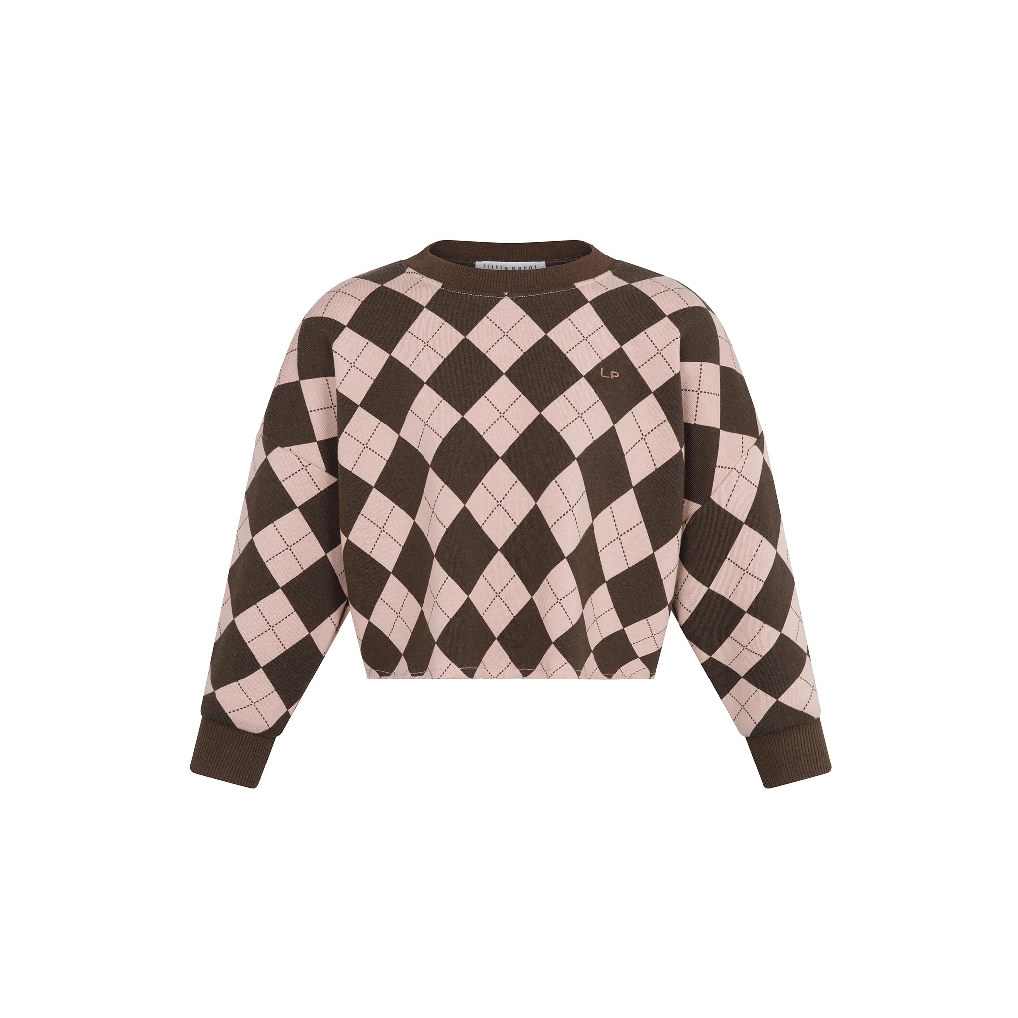 Casual Cropped Argyle Sweatshirt