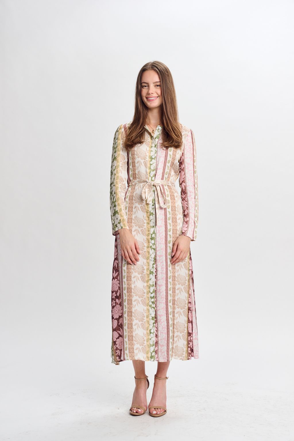 LIGHT COLORING FLORAL PRINT BUTTON DOWN DRESS 334836