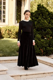 Velour Pleated Maxi Skirt