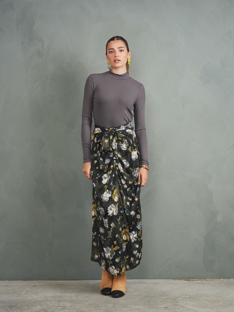 Tie-Front Draped Skirt