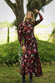 Print Floral Ruched Maxi Dress