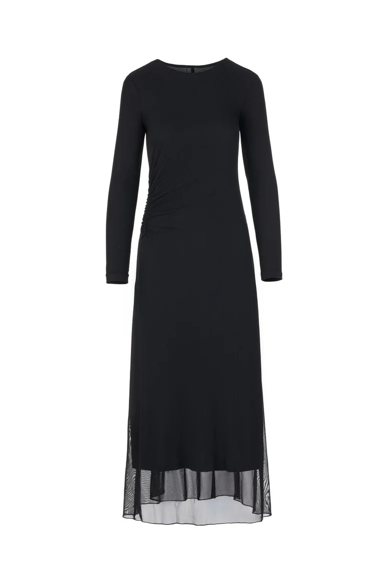 MESH RUCHED SIDE DETAIL DRESS