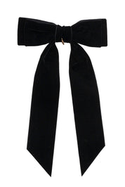 Madeline Velvet Long Tail Bow Clip - Black (Handmade in the USA!)