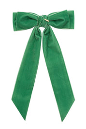 Madeline Velvet Long Tail Bow Clip - Cool Green (Handmade in the USA!)