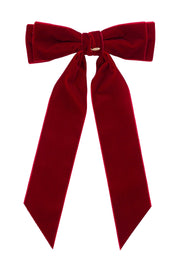 Madeline Velvet Long Tail Bow Clip - Red (Handmade in the USA!)