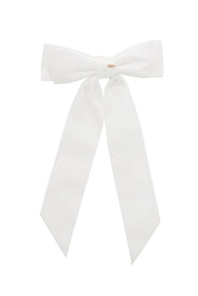 Madeline Velvet Long Tail Bow Clip - White (Handmade in the USA!)