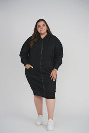 HOODIE ZIP UP DRESS (BLACK)
