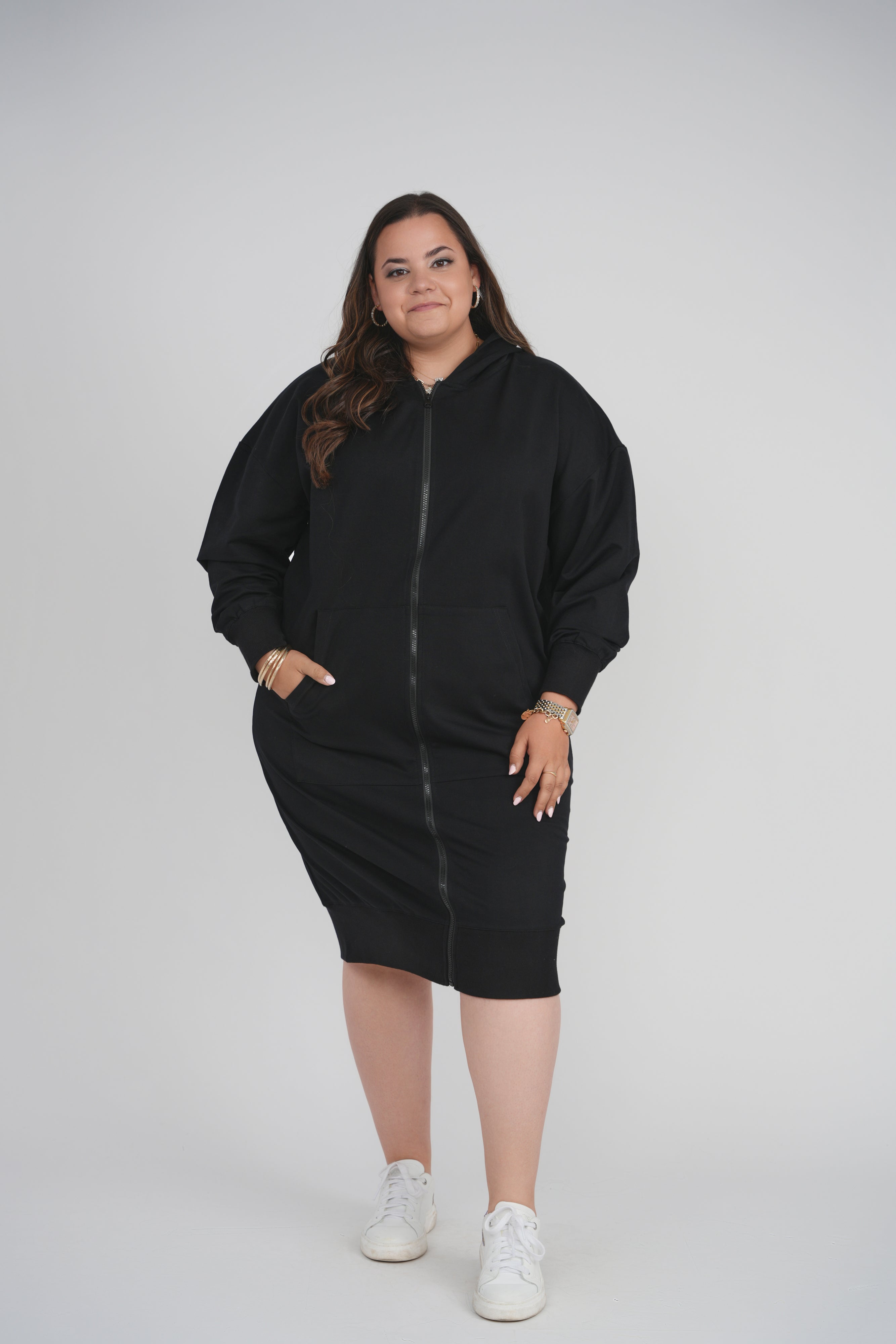 HOODIE ZIP UP DRESS (BLACK)