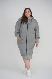 HOODIE ZIP UP DRESS LONG LENGTH 41" (CHARCOAL)