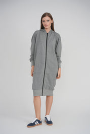 HOODIE ZIP UP DRESS LONG LENGTH 41" (CHARCOAL)