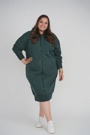 HOODIE ZIP UP DRESS LONG LENGTH 41" (HUNTER)