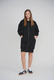 HOODIE ZIP UP DRESS (BLACK)