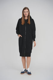 HOODIE ZIP UP DRESS (BLACK)
