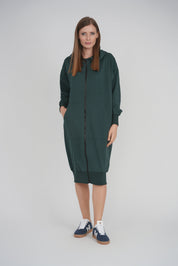 HOODIE ZIP UP DRESS LONG LENGTH 41" (HUNTER)